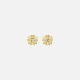 Small Gold Clover Diamond Stud Earrings