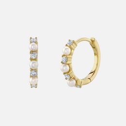 Diamond and Cultured Pearl Huggie Earrings