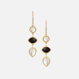 Black Onyx and Mother of Pearl Gold Dangle Earrings