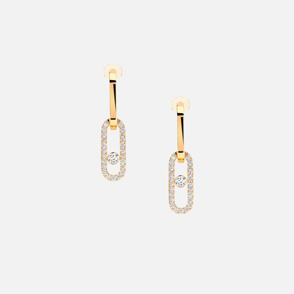 Move Uno Link Earring: These earrings from the Move Link collection feature the signature moving diamond in the center of a diamond-set link. The pair showcases a total of 50 round diamonds.