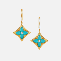 Turquoise and Diamond Gold Drop Earrings