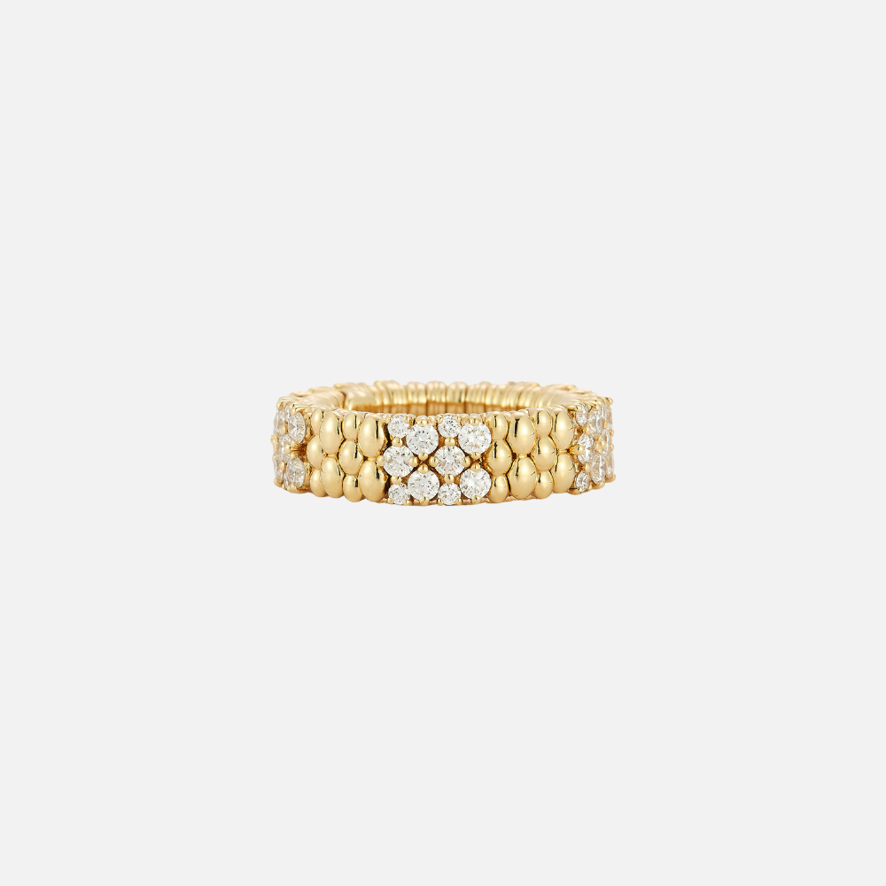 Demeglio Cashmere Diamond and Gold Beaded Stretch Ring