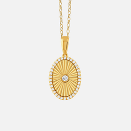 Helios Oval Diamond and Gold Pendant