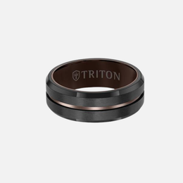 Black Tungsten Satin Finish with Brown Stripe Band