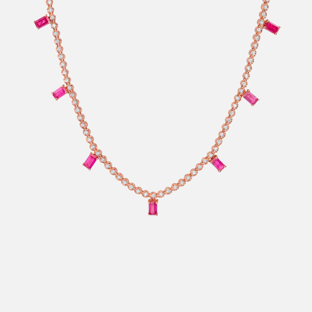 Graziela Gems Ruby and Diamond Rose Gold Necklace
