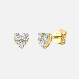 Heart-Shaped Diamond Stud Earrings in Yellow Gold
