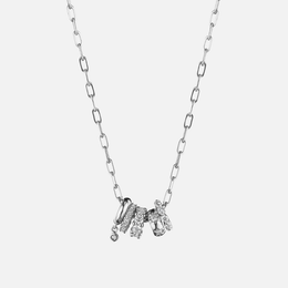 5-Ring Link Charm Diamond Necklace