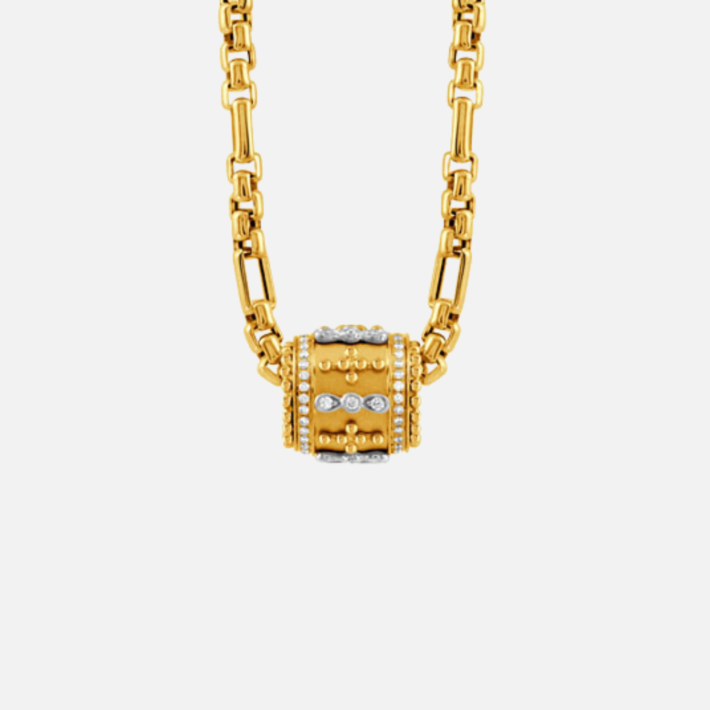 Byzantine Diamond and Gold Barrel Pendant Necklace