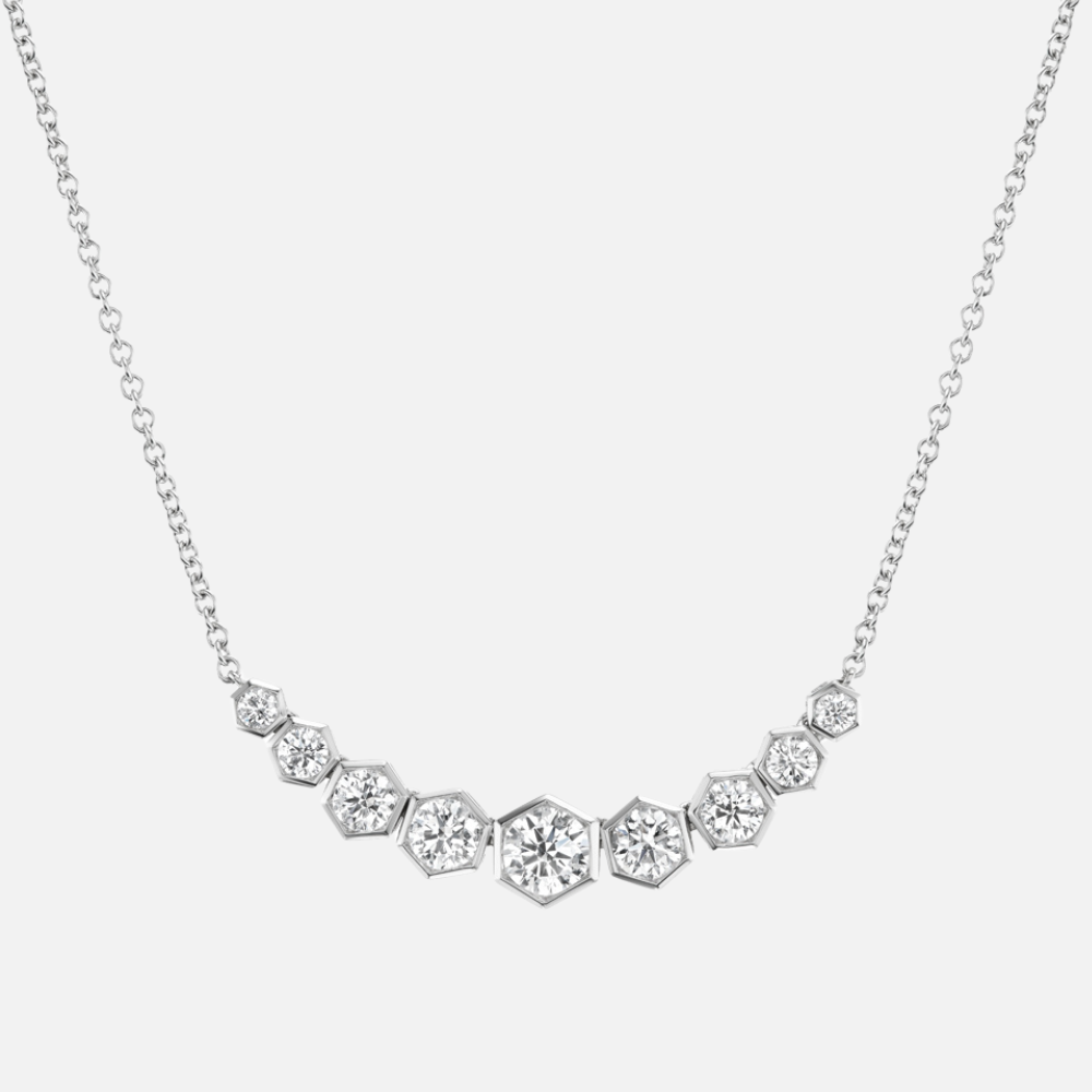 Refined by Razny Honeycomb Graduated Bezel-Set Diamond Necklace in white gold