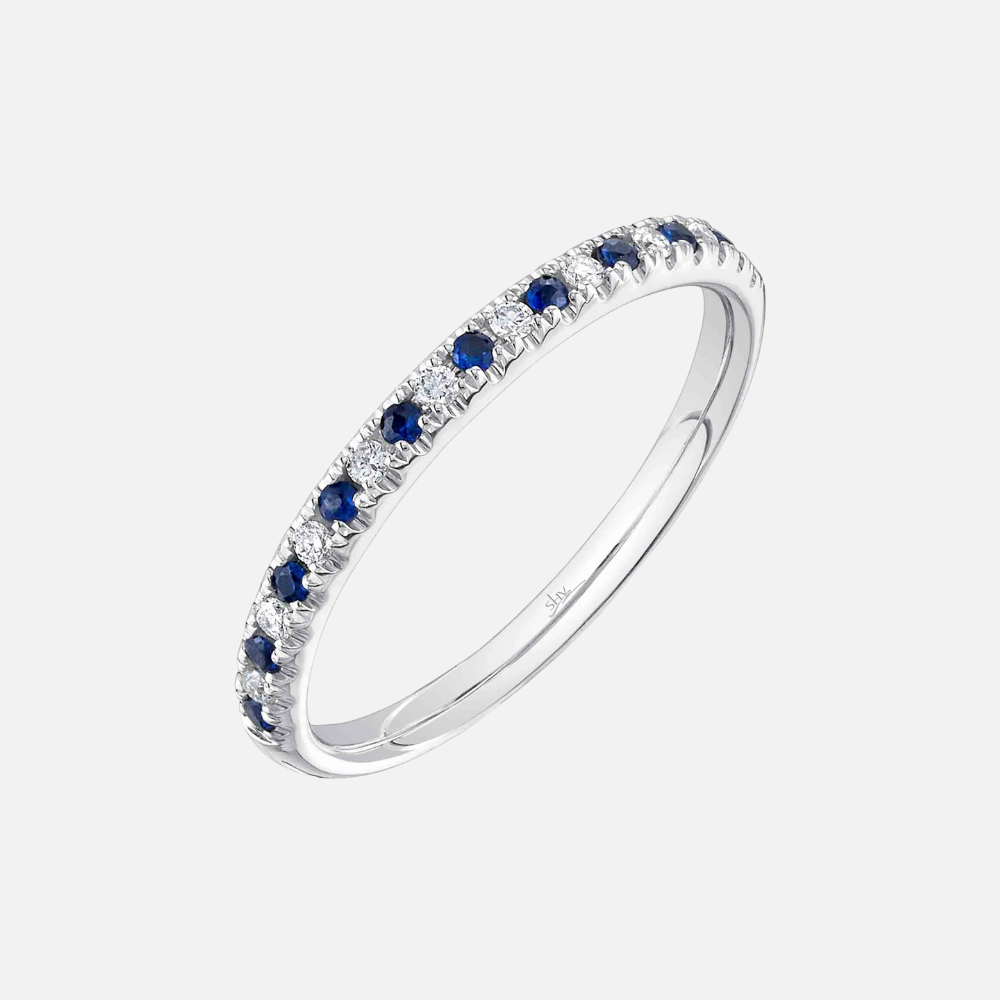 Shy Creation Diamond and Blue Sapphire White Gold Band