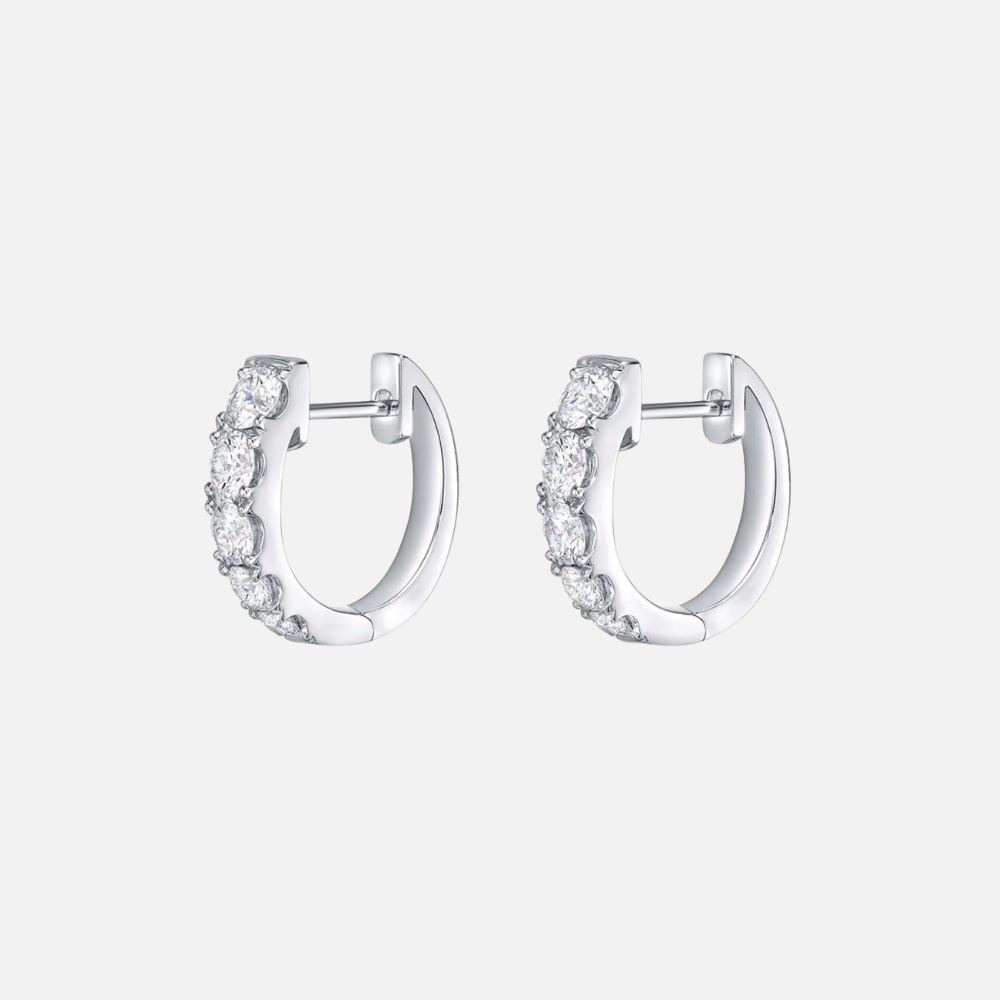 Small Graduated Diamond Huggie Earrings in white gold