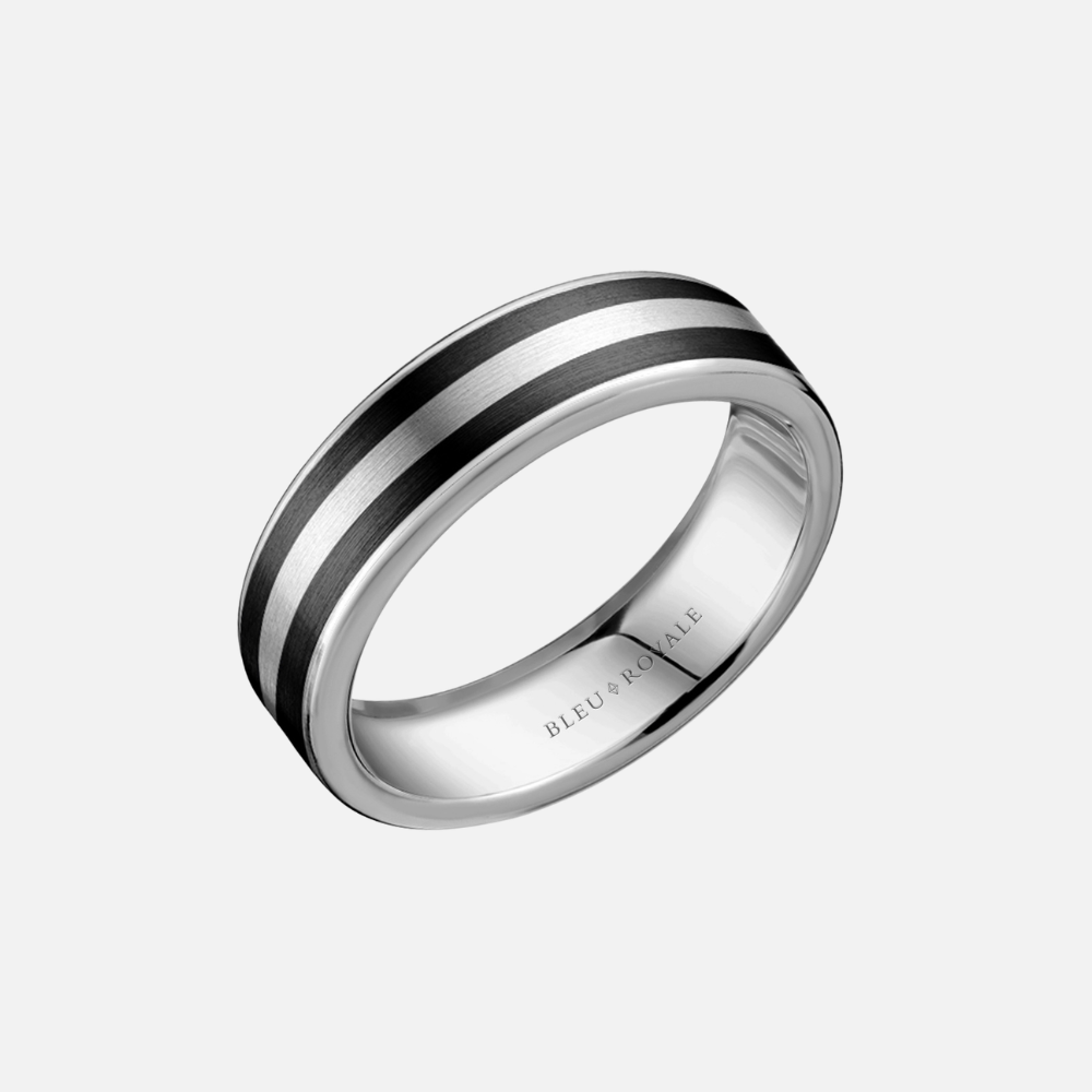 14k White Gold and Black Carbon Sandpaper Center