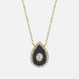 Diamond and Black Onyx Teardrop Pendant Necklace