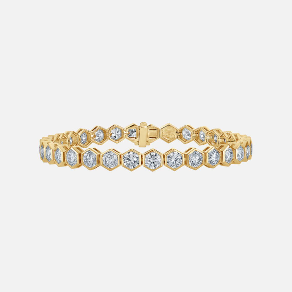 Honeycomb Large Bezel-Set Graduated Diamond Gold Bracelet