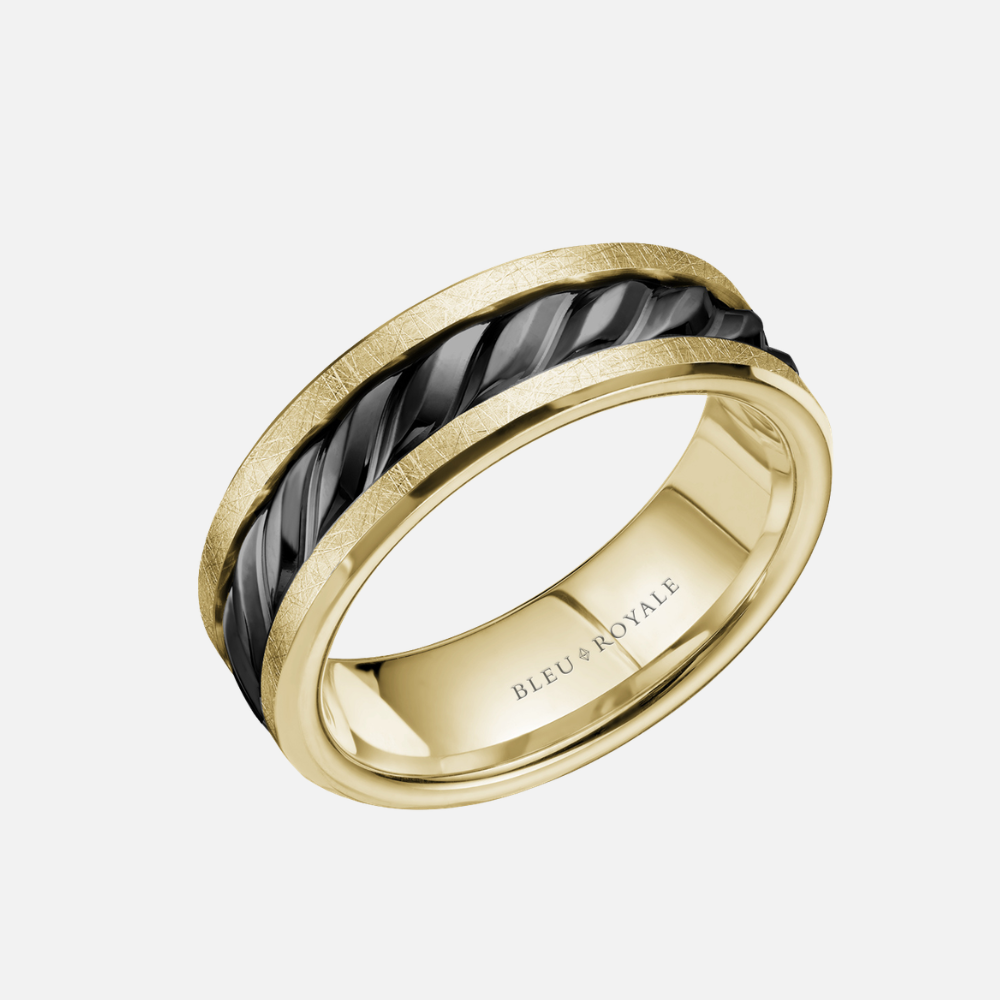 14k Yellow Gold and Black Rhodium Rope Center