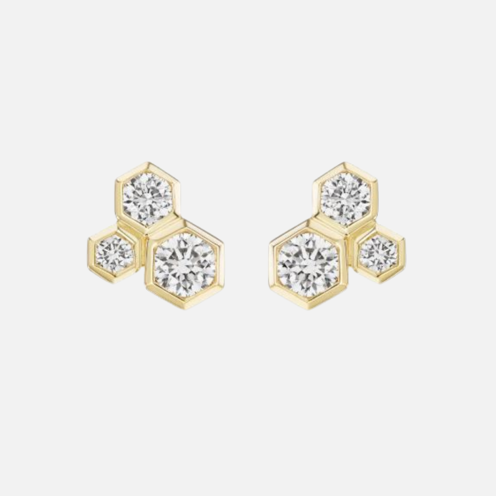 Honeycomb Triple Diamond Studs