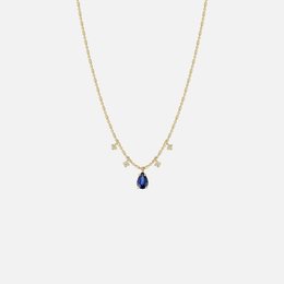 Dangling Blue Sapphire and Diamond Gold Necklace