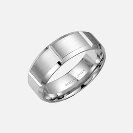 White Gold Sandpaper Finish Bevel Cut Band