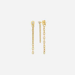 Diamond Mixed Chain Double Drop Gold Earrings
