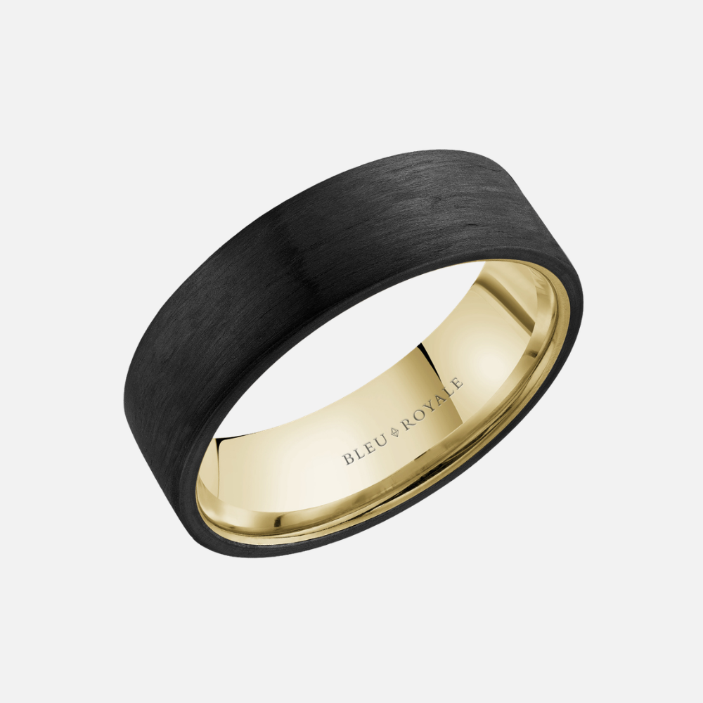 14k Yellow Gold and Black Carbon textured Finish Band