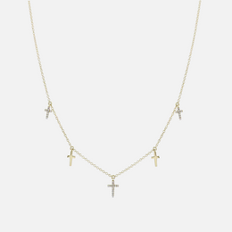 Diamond Cross Station Necklace in Yellow Gold
