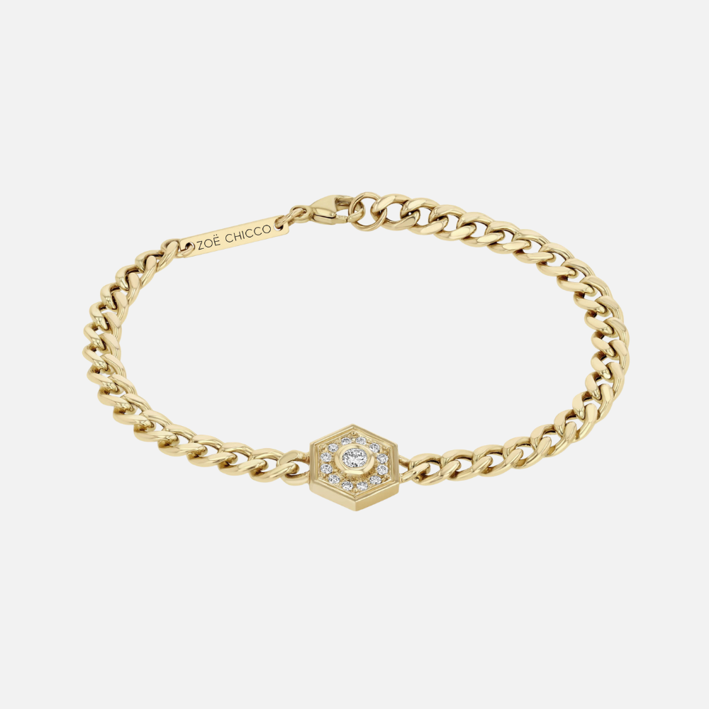 Zoe Chicco Yellow Gold Diamond Hexagon Halo Bracelet