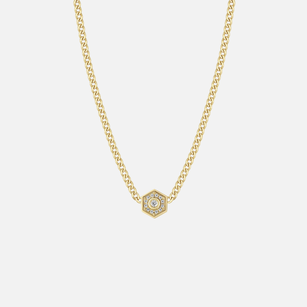Zoe Chicco Gold Diamond Paris Hexagon Halo Necklace