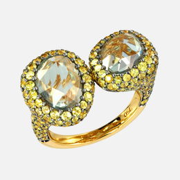 Double Green Sapphire Yellow Gold Ring