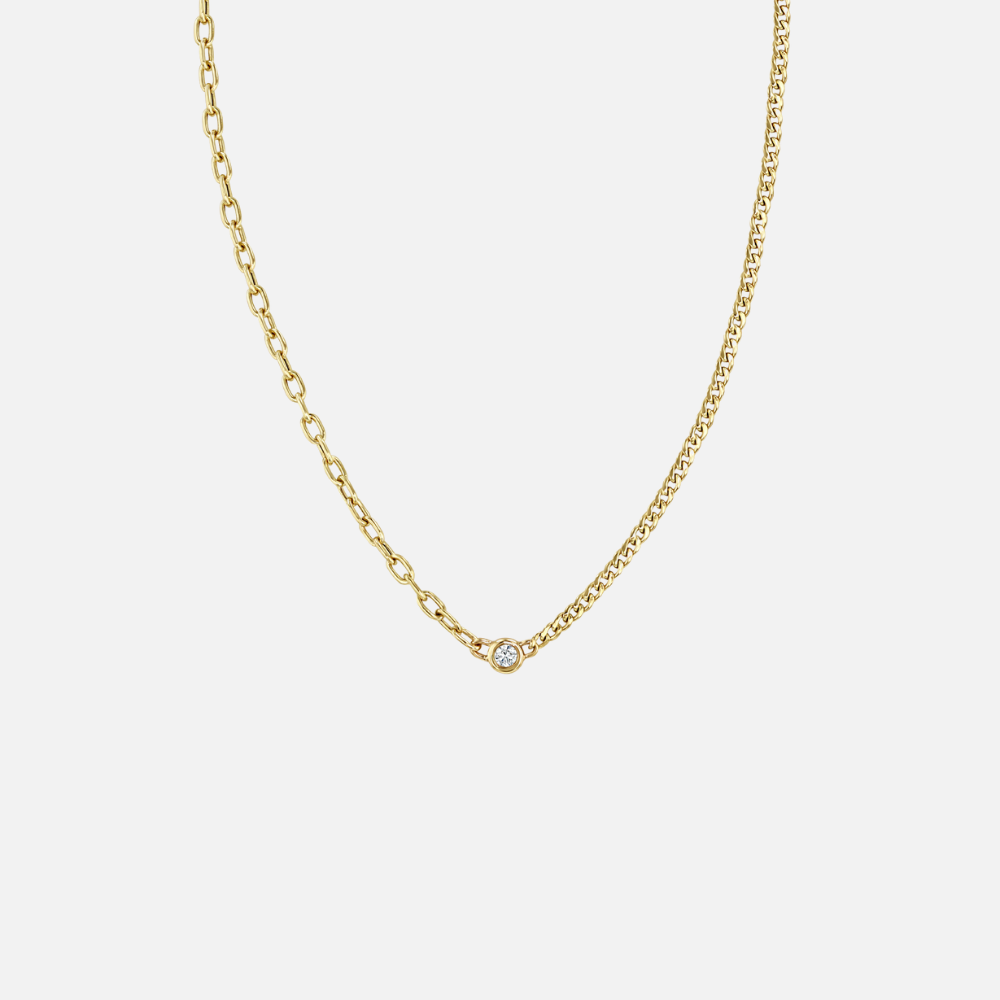 Zoe Chicco Floating Diamond Mixed Extra Small Curb Chain and Small Square Oval Chain Necklace
