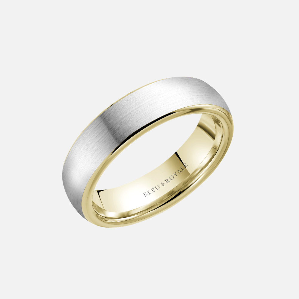 14k White and Yellow Gold Sandpaper Center with High Polish Edges