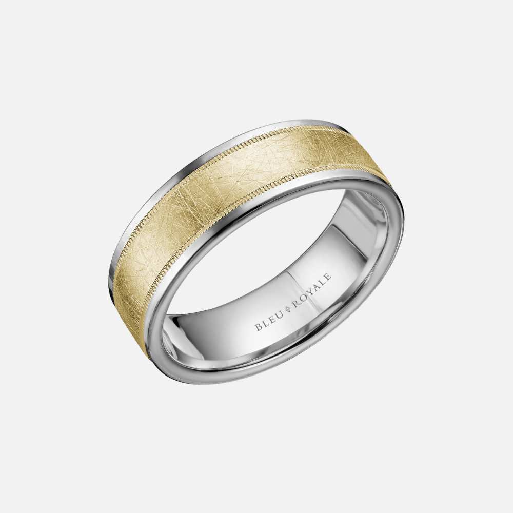 14k Yellow and White Gold Diamond Brush Center with High Polish Edges