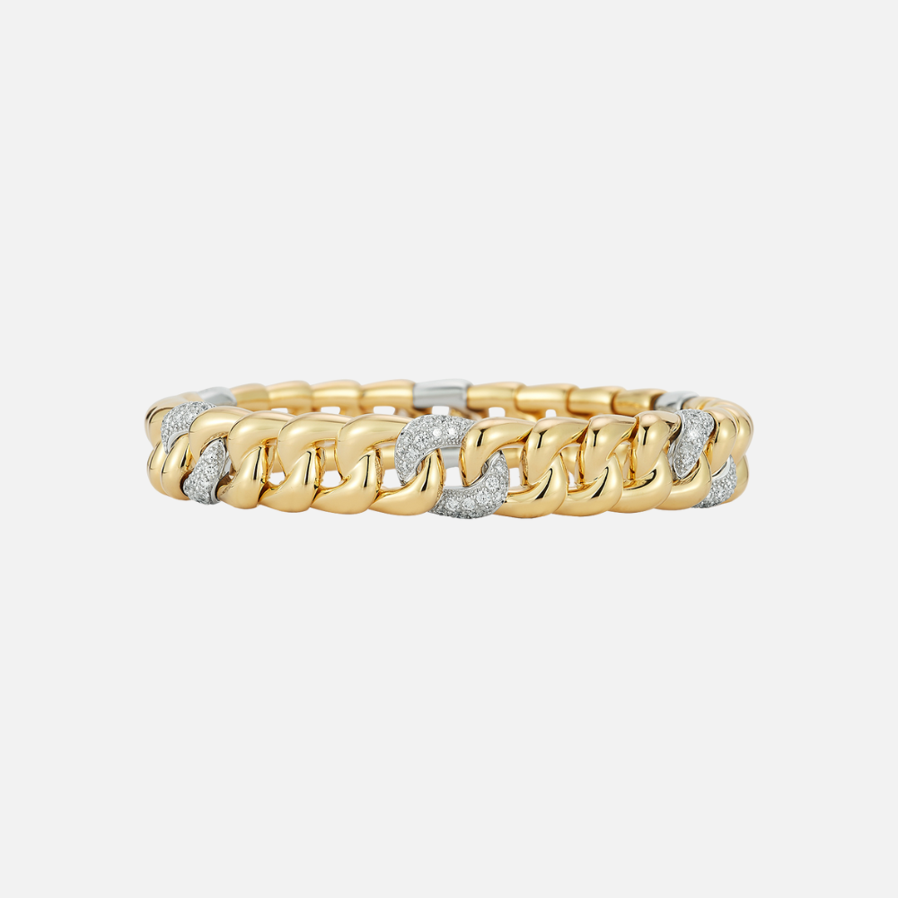 Demeglio Gold Small Groumette Diamond Link Stretch Bracelet