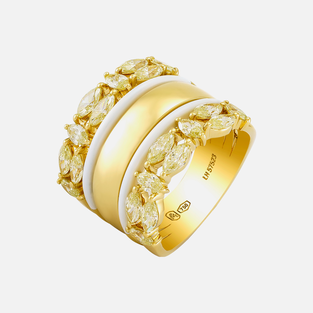 Etho Maria Gold and White Ceramic Ring With Yellow Marquise-Cut Diamonds
