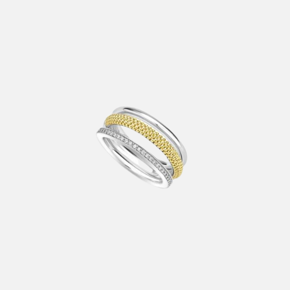 Lagos Caviar Two-Tone Three-Row Diamond Ring