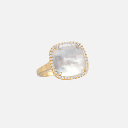 Quartz Over Mother of Pearl and Diamond Halo Ring