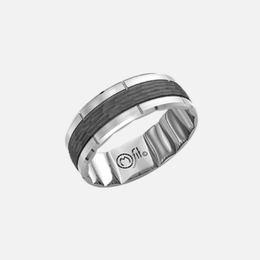 Hammered Black Rhodium Center  with White Gold Sandpaper Edges