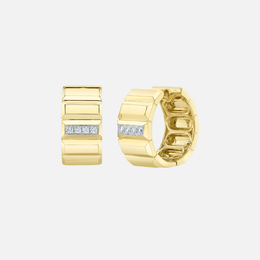 Geometric Gold and Diamond Row Huggies