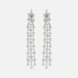 Marquise and Round Diamond Long Drop Earrings