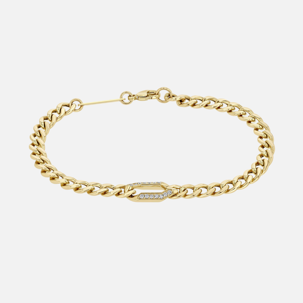 Zoe Chicco Diamond Oval-Link Medium Curb Chain Gold Bracelet