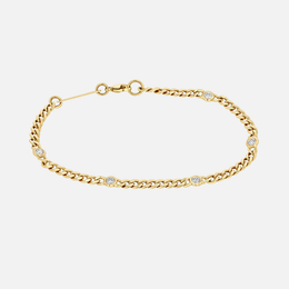 Gold Small Curb Chain Bracelet With 5 Floating Diamonds