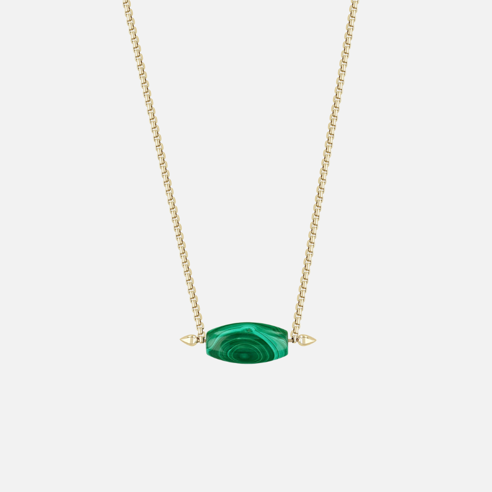 Zoe Chicco Gold Malachite Barrel Bead Small Box-Chain Necklace
