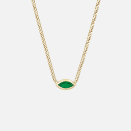 Gold Bezel-Set Marquise-Shape Emerald Curb Link Necklace