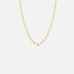 Floating Diamond Small Puffed Mariner Chain Gold Necklace