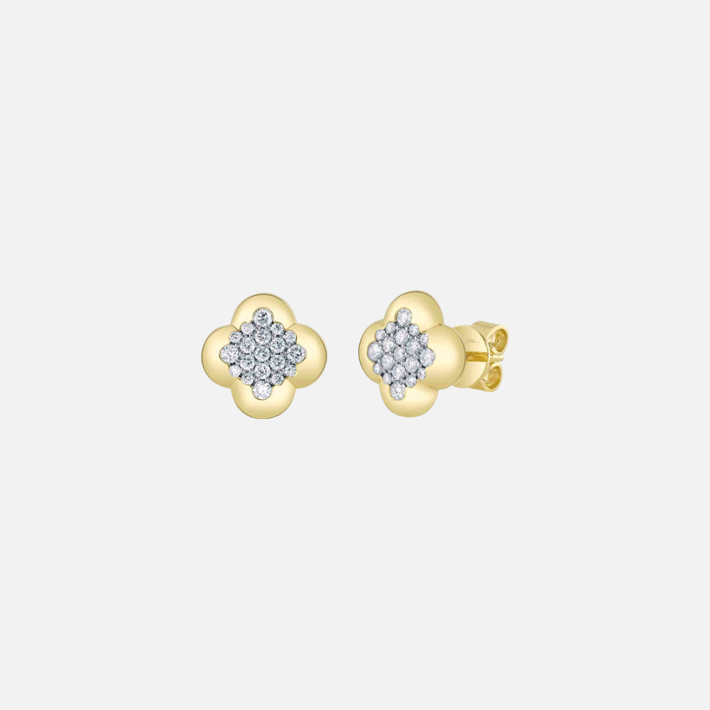 Shy Creation Diamond Clover Gold Stud Earrings