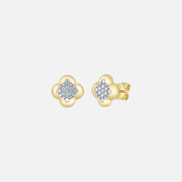 Diamond Clover Gold Stud Earrings