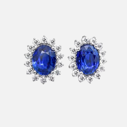 Blue Sapphire and Diamond Halo Stud Earrings