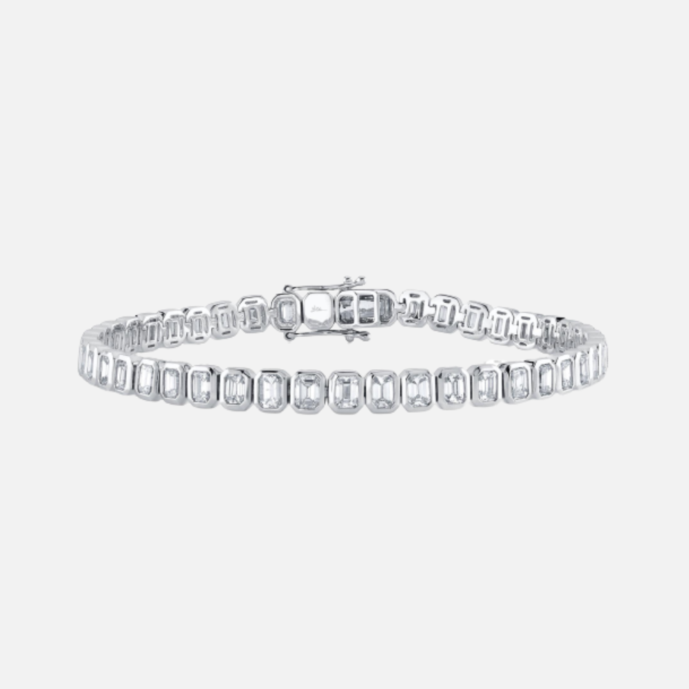 Shy Creation Bezel Emerald-Cut Diamond Tennis Bracelet in white gold