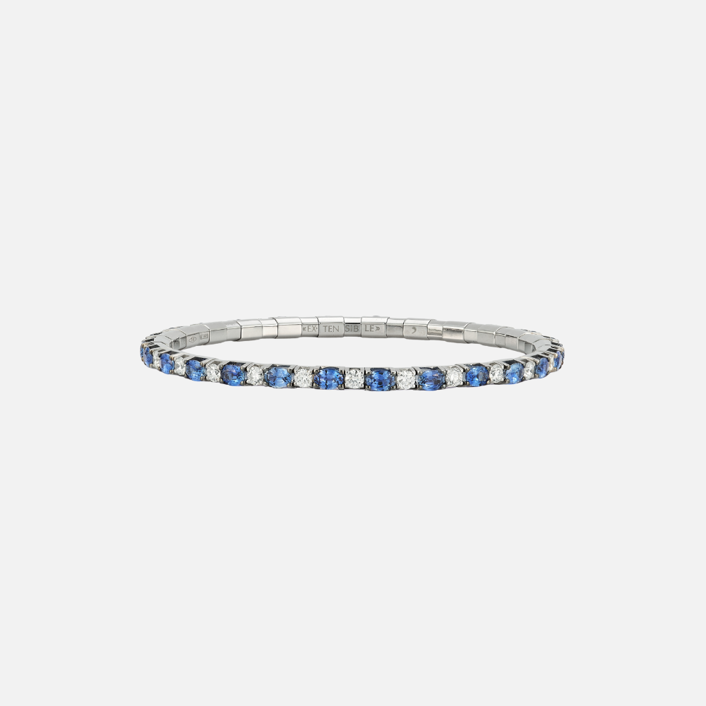Demeglio Blue Sapphire and Diamond White Gold Tennis Stretch Bracelet