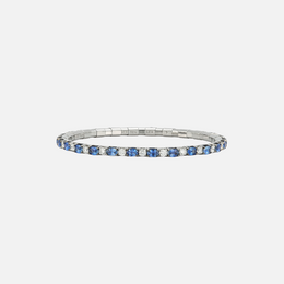 Blue Sapphire and Diamond White Gold Tennis Stretch Bracelet