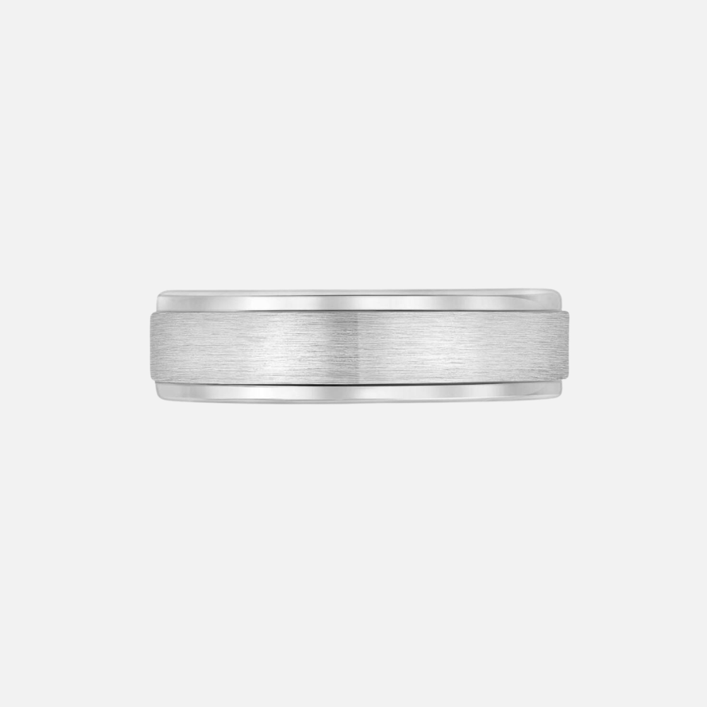 White Gold Sandpaper Center Band with High-Polish Sides